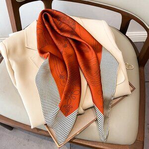 2/$30 Silky Scarf Burnt Orange & White Polka Dot Print Square Neck Head Wrap